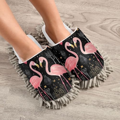 White Flamingos Heart Mop Slippers RunningBear Eco-Friendly Mop Slippers for Hard Floors
