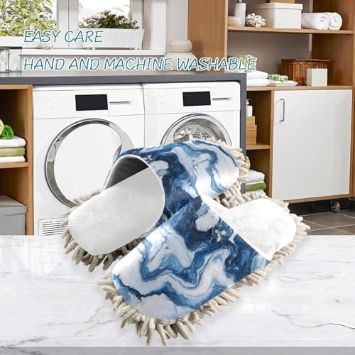 Burbuja Pure Marble Blue and White Mop Slippers for Fast Dust Mopping Washable and Quiet