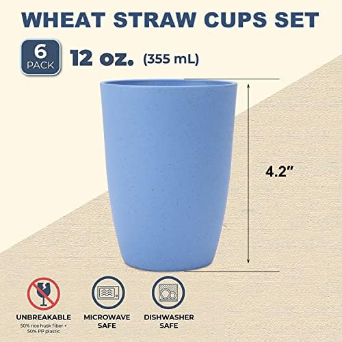Eco-Friendly Reusable Wheat Straw Cups BPA-Free 6-Piece Set
