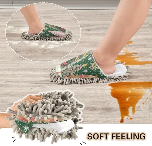 White Christmas Trees Green Snowflakes Mop Slippers for Men Women - Eco-Friendly Cleaning at Home