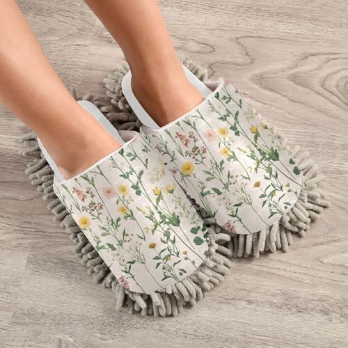 Burbuja Retro Wildflowers Mop Slippers Soft Microfiber MOP Slippers for Easy Cleaning Home Kitchen