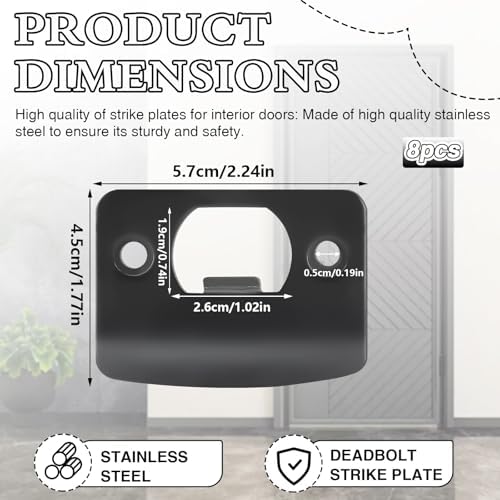 8 Pcs Door Strike Plate - Premium Stainless Steel Easy to Install Durable Door Lock Plate for Exterior Doors