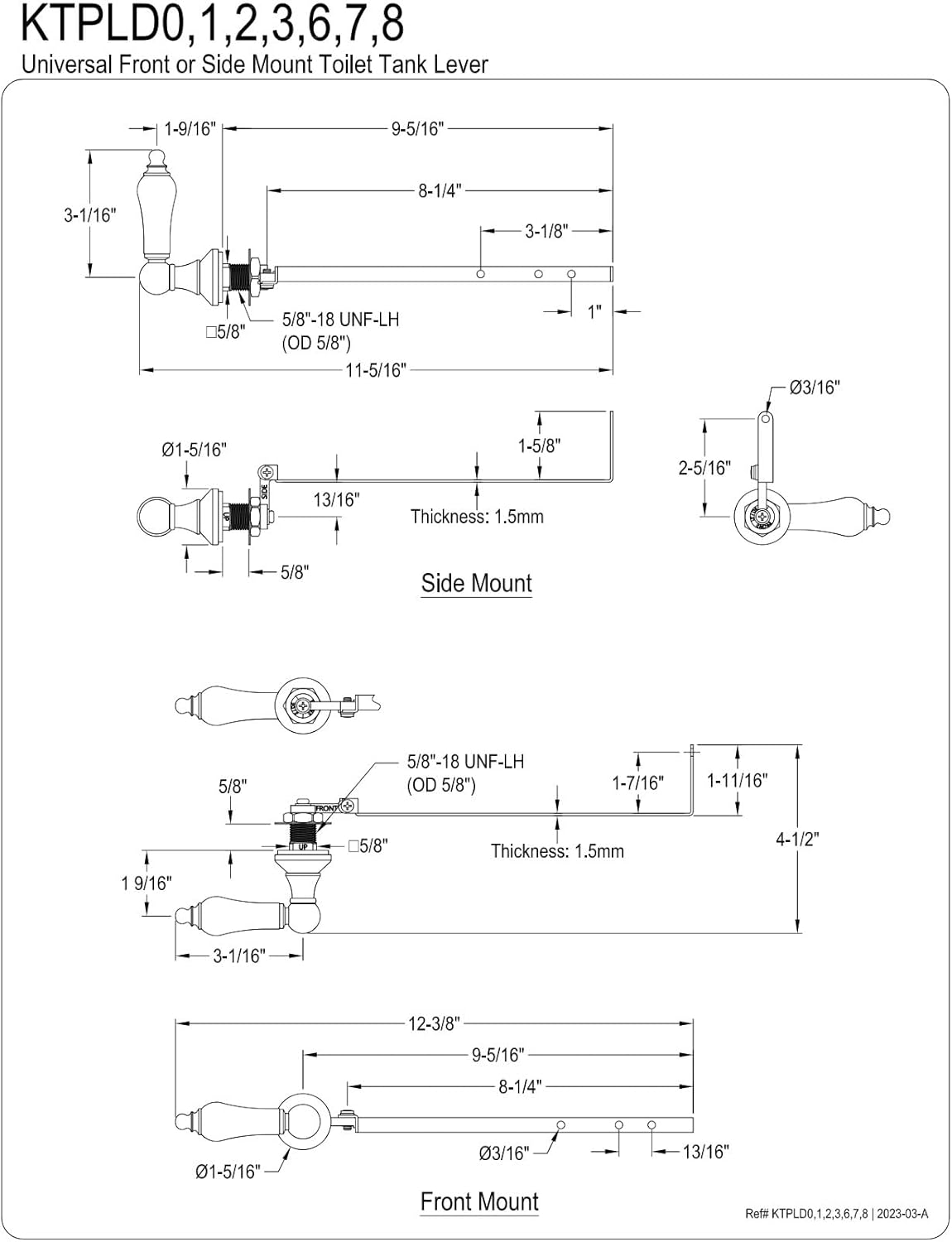 Royal Design victorian luxury front or side mount toilet tank lever Antique Brass