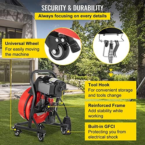 50FT Steel Core Electric Drain Auger 4 Cutters 1-4-inch Pipedges