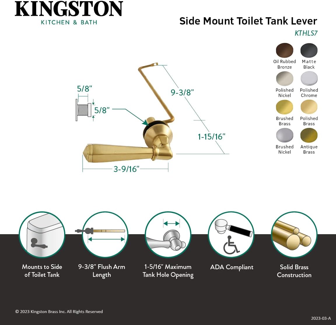 Kingston Brass KTHLS3 High-Quality Brass Toilet Tank Lever Side Mount Antique Brass Metropolitan Collection