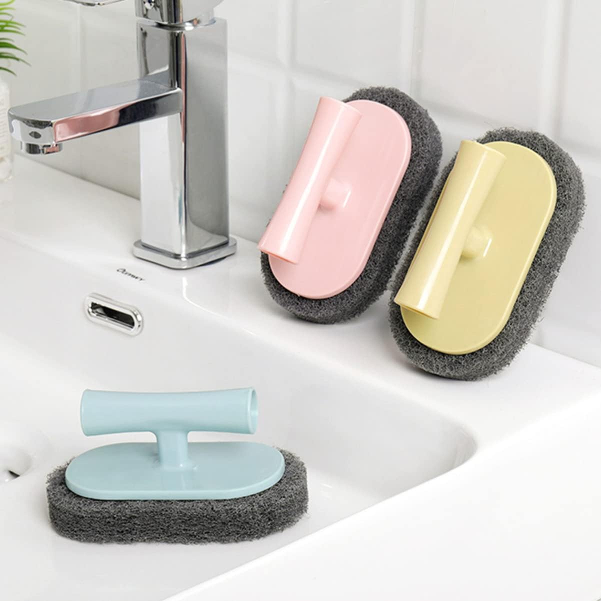 Zerodeko 3pcs Kitchen Bathroom Cleaning brushes - Ergonomic Handle Non-scratch Heavy-Duty Go To for Your Cleaning Needs