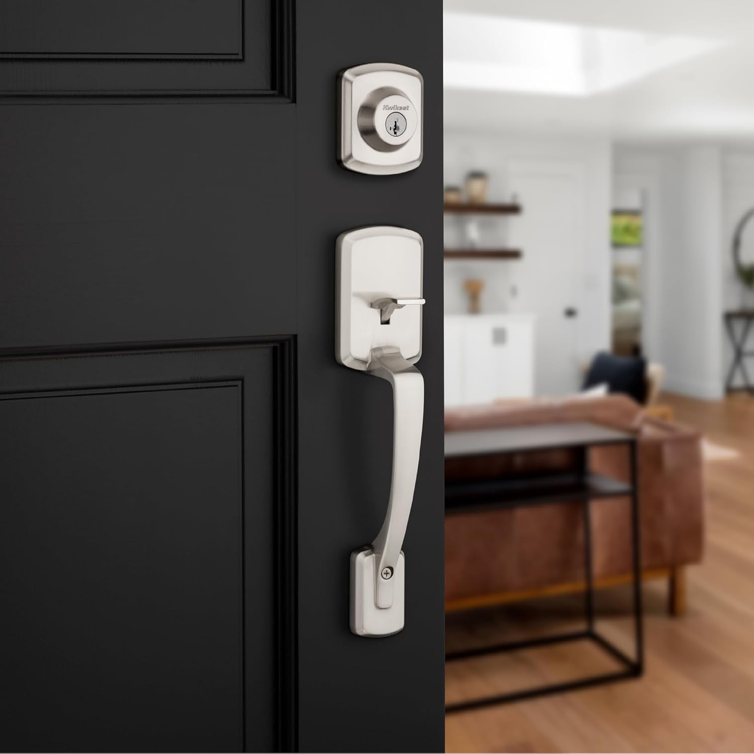 Kwikset Henley Front Door Lock Handle and Deadbolt Set - Smart Key Security Durable with Microban Protection