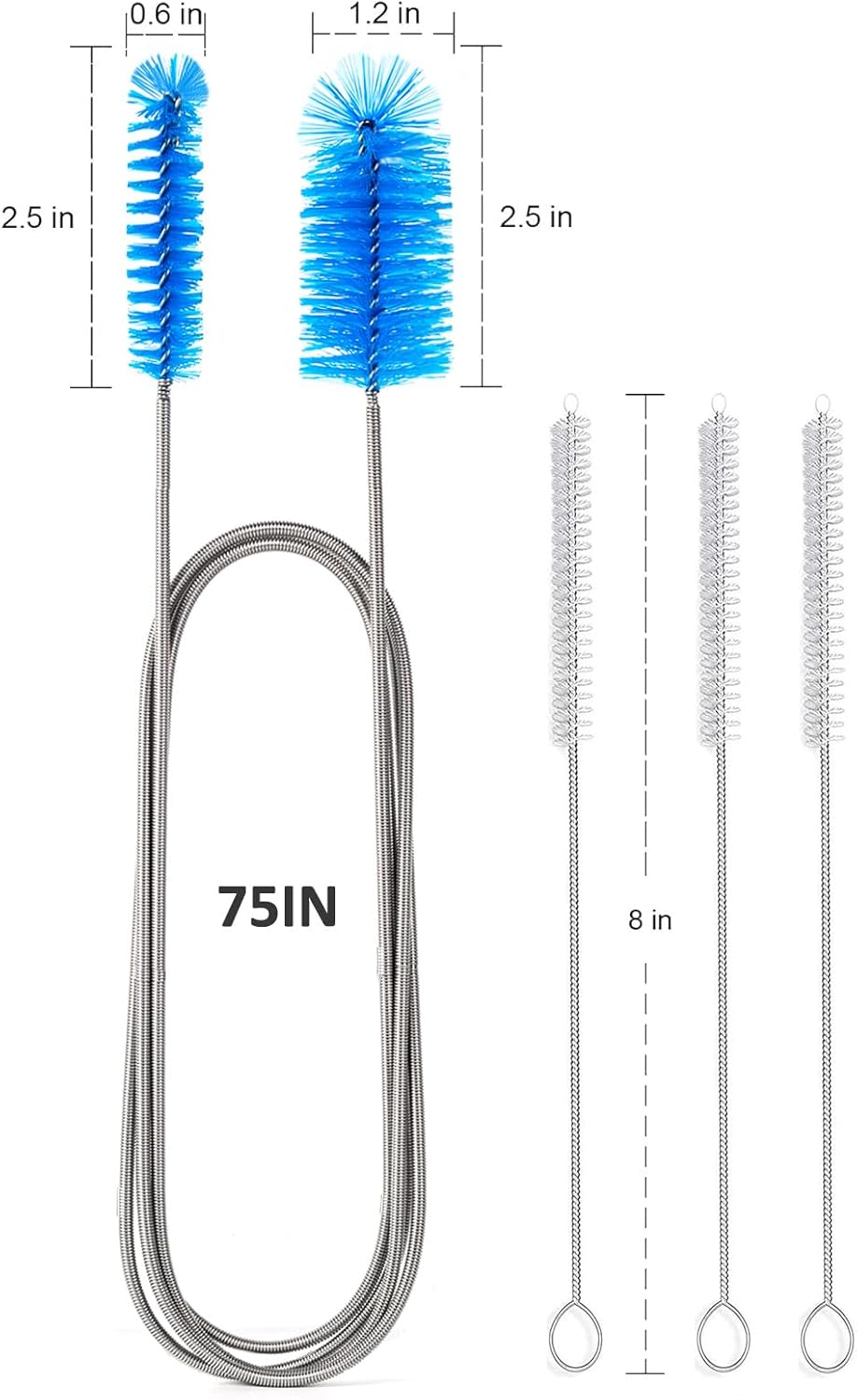 Eidsefe 75-Inch Flexible Drain Brush with 3 Shorter Straws Set for Efficient Cleaning