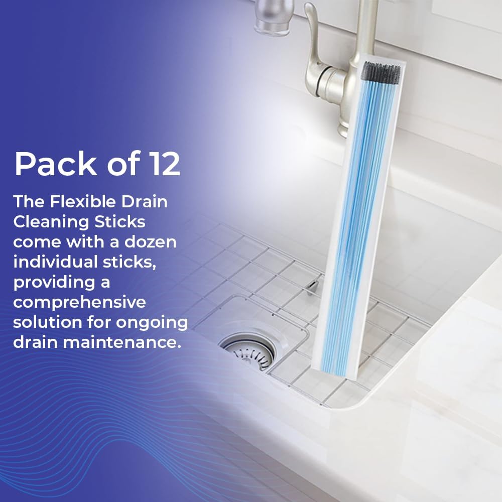 SAGEFINDS Effortless Drain Clever Flexible Drain Cleaning Sticks 195 Handle Disposable 12_pack