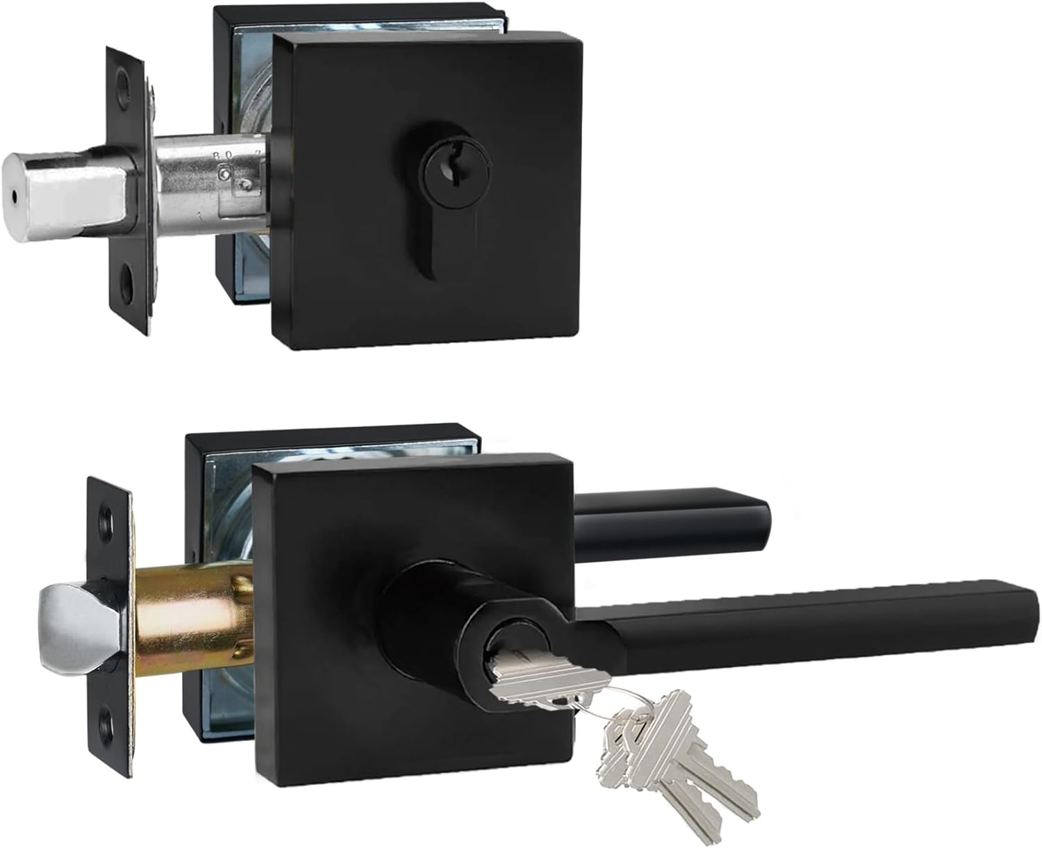 HISAFE Keyed Entry Door Handle with Single Cylinder Deadbolt Combo Matte Black 1 Set