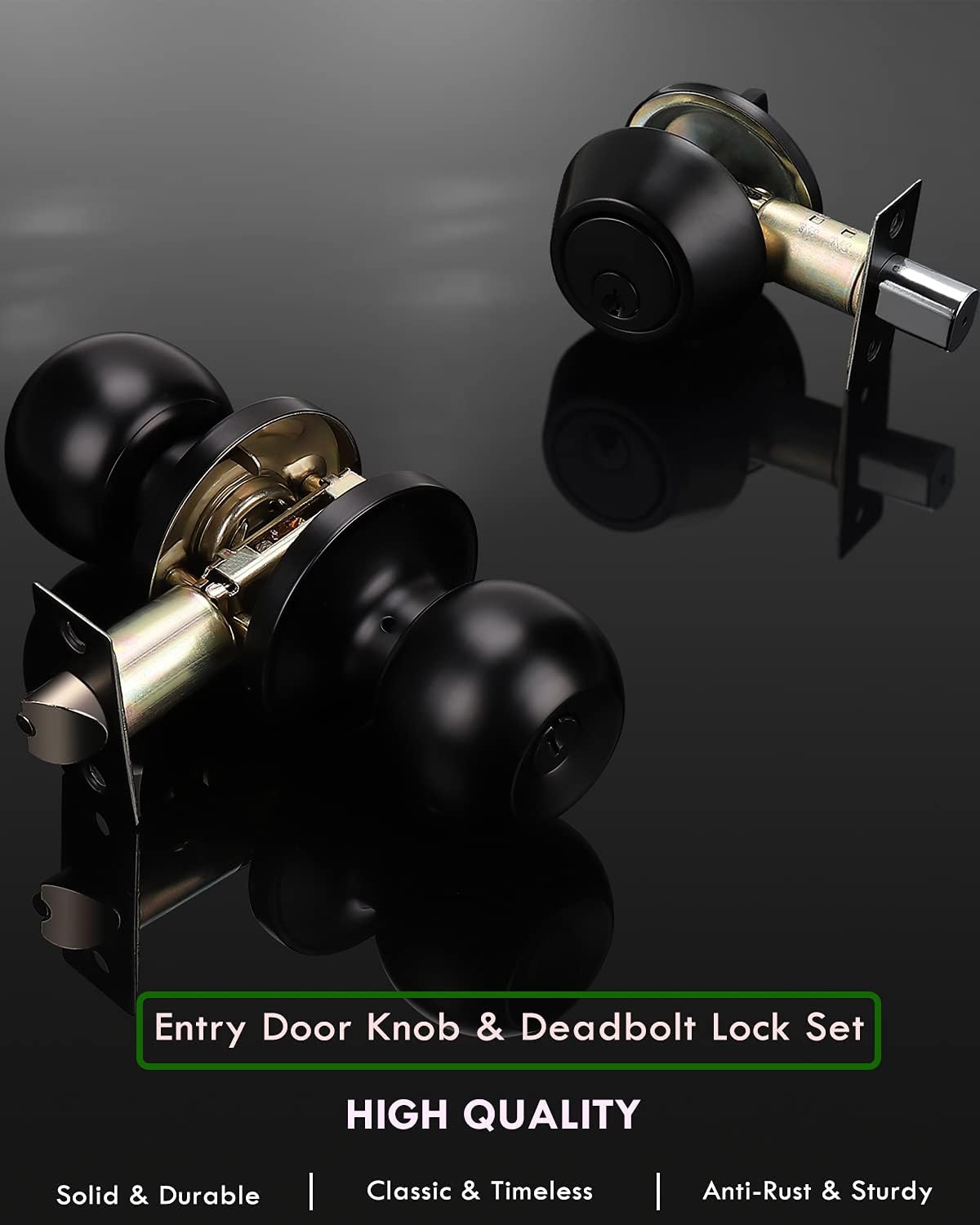 4-Piece Exterior Door Lock Set with 4 Knobs and 4 Deadbolts Flat Black Keyed Alike
