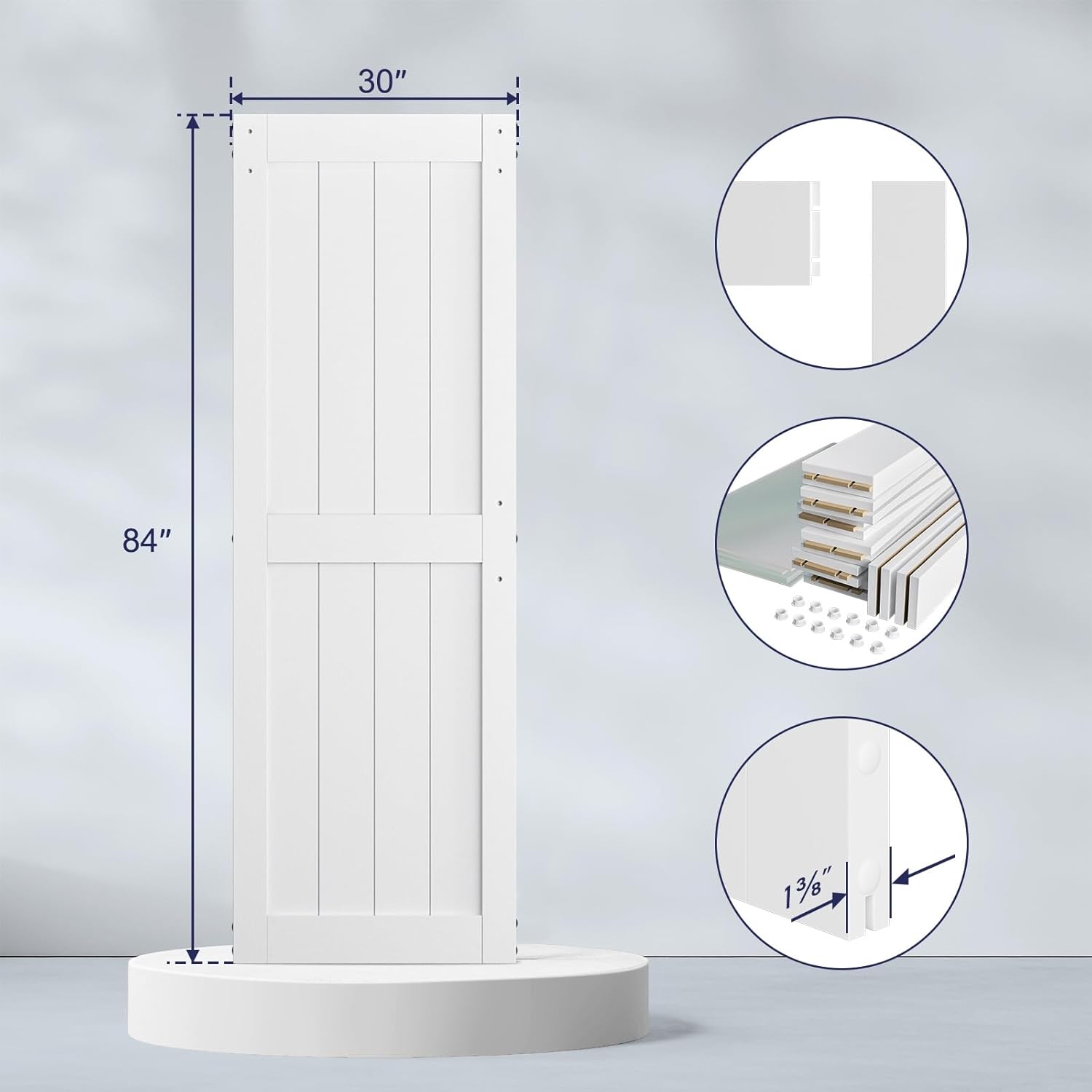 SmartStandard 30 x 84 inch White Sliding Barn Door with Hardware Kit and Handle