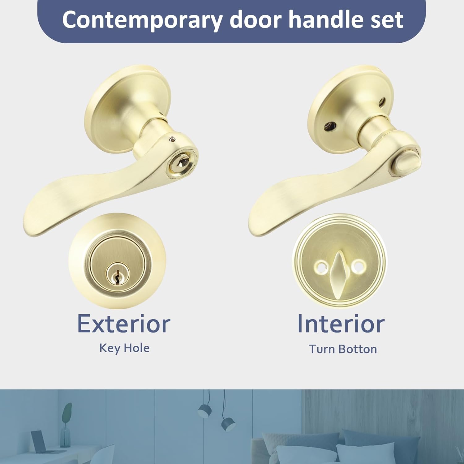 EHOMEWARE Door Handleset with Single Cylinder Deadbolt 3 Pack - Wave Style Locking Lever Set for Entry Doors