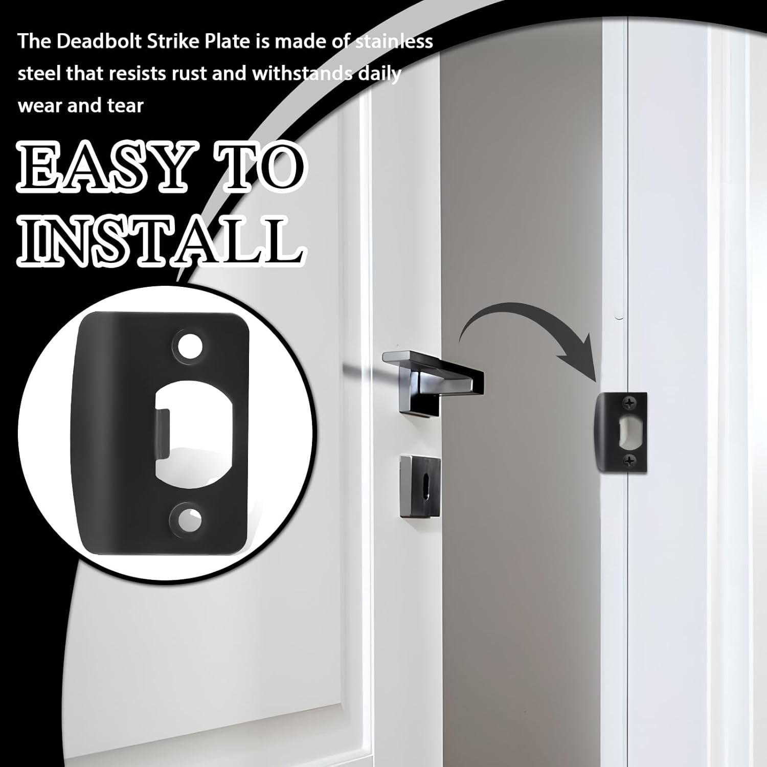 8 Pcs Door Strike Plate - Premium Stainless Steel Easy to Install Durable Door Lock Plate for Exterior Doors