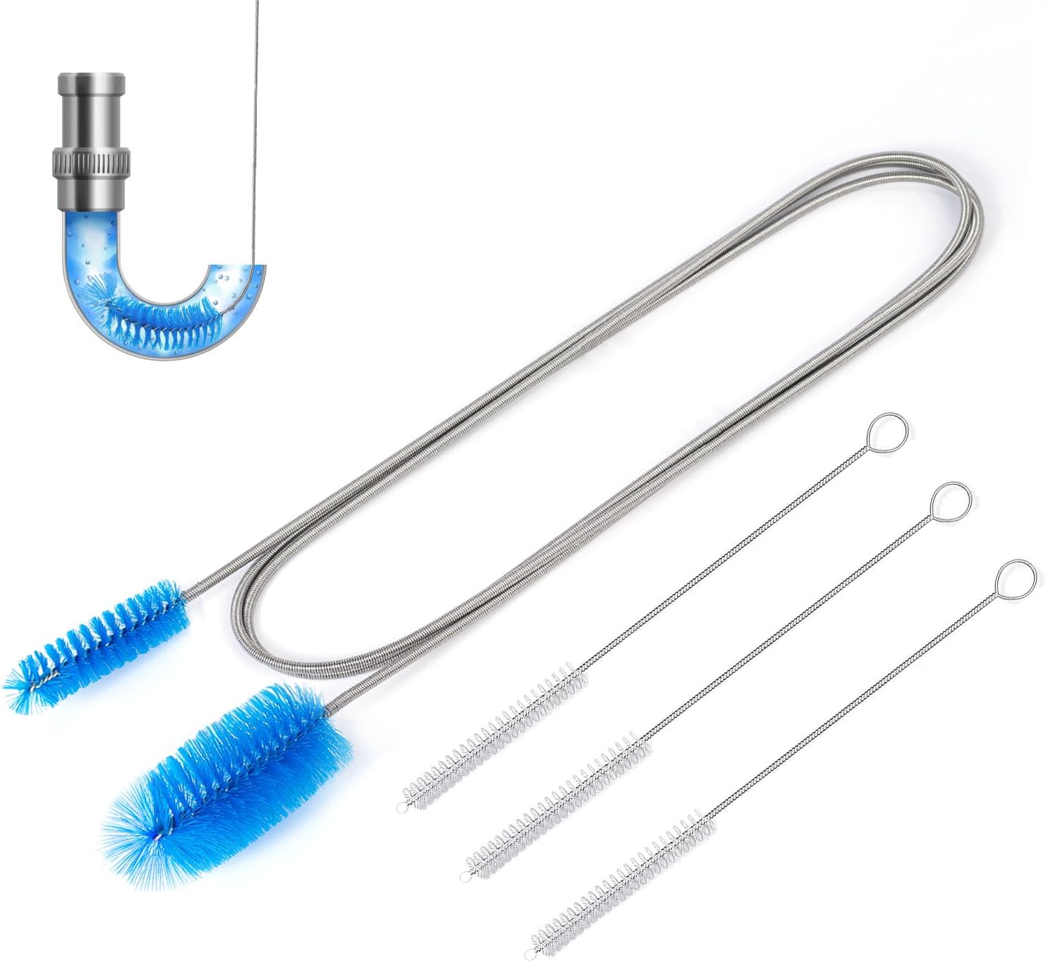 Eidsefe 75-Inch Flexible Drain Brush with 3 Shorter Straws Set for Efficient Cleaning