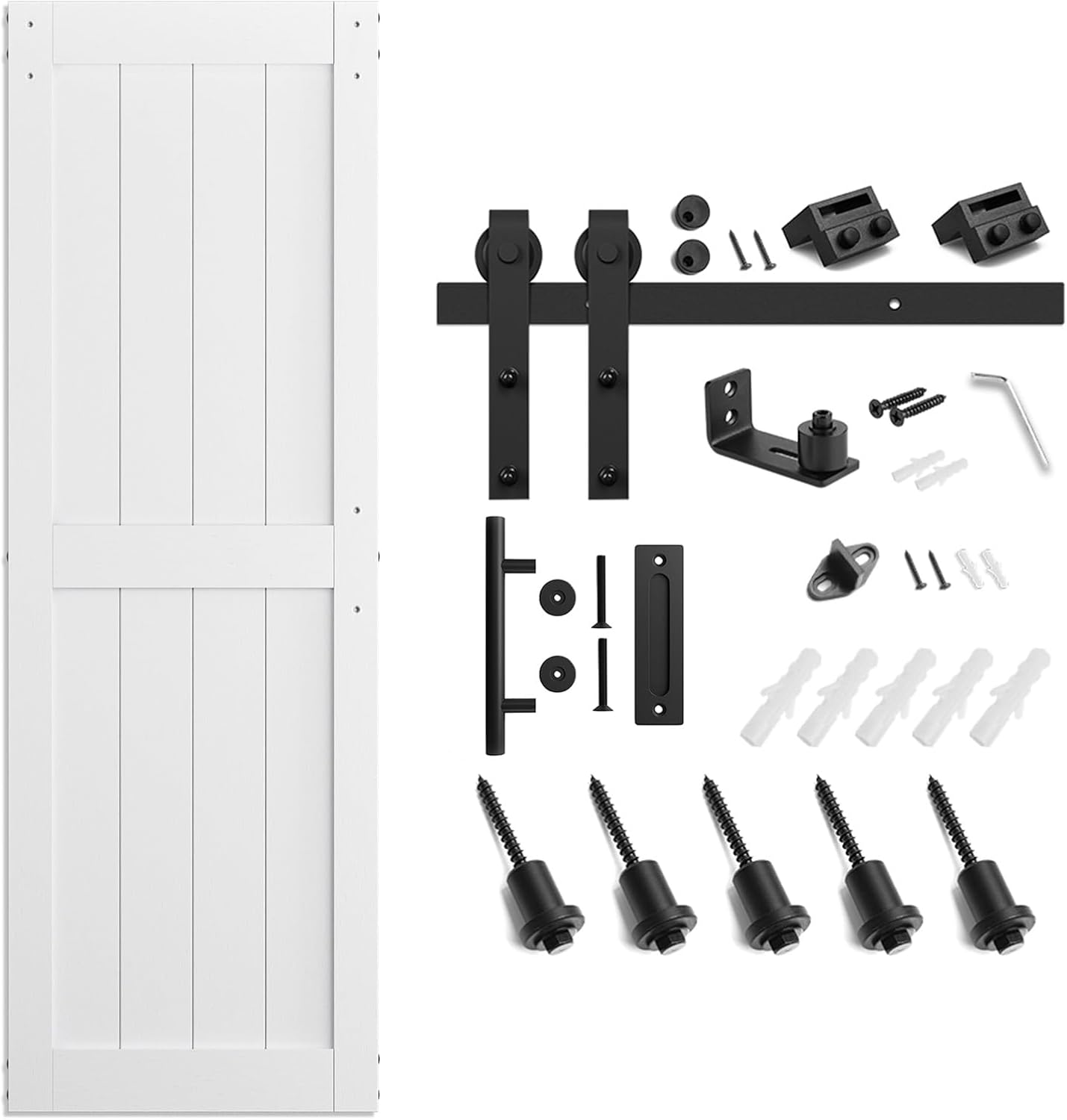SmartStandard 30 x 84 inch White Sliding Barn Door with Hardware Kit and Handle