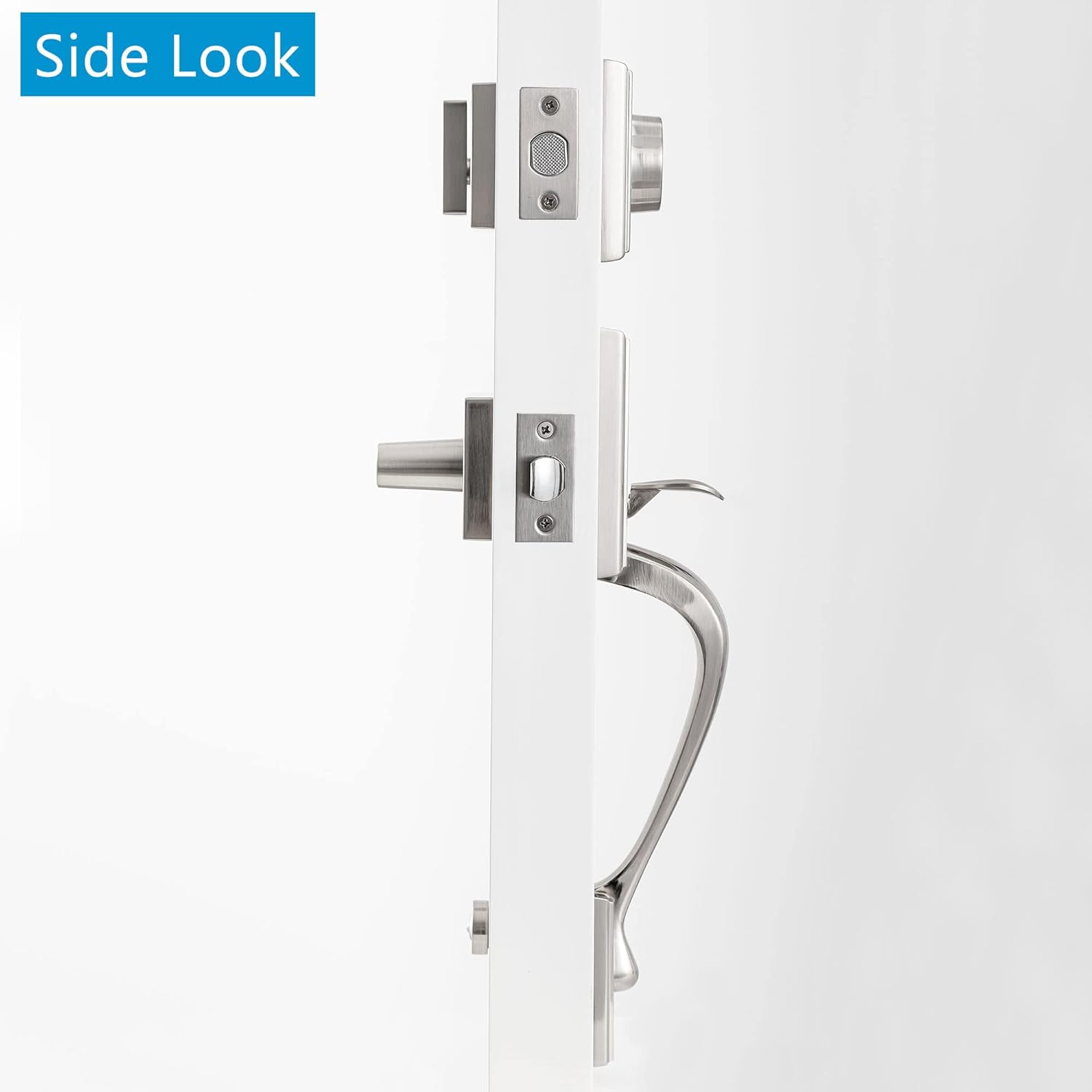 Double Door Lock Set Entry Door Lock Set Curved Straight Handles Satin Nickel Finish