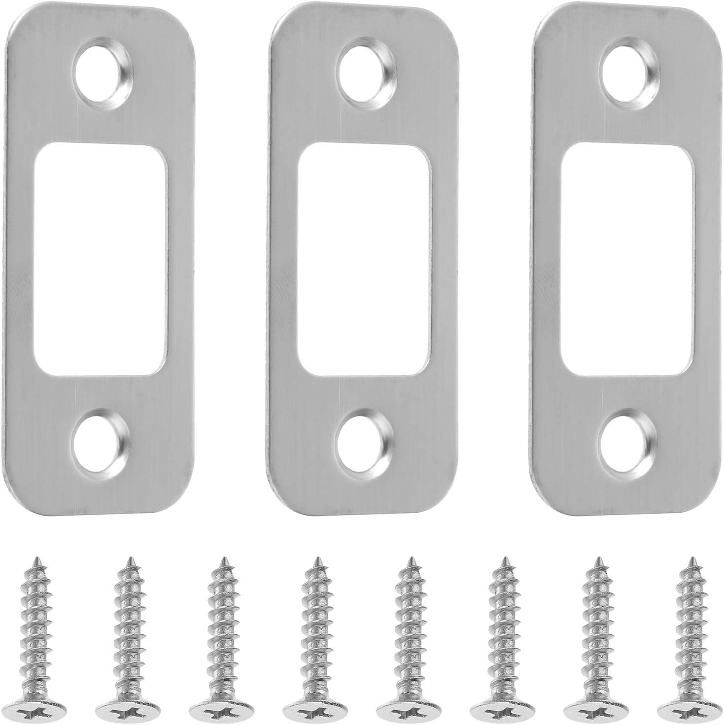 Sturdy 3-Pack Door Strike Plate Set - Stainless Steel for Durable Door Replacement