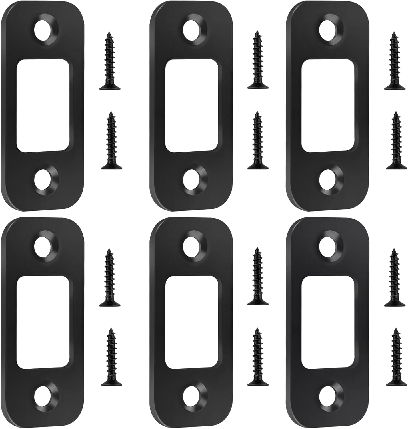 HomeInn Deadbolt Strike Plate 6-Piece Set 1 x 2-14 Black Matte Door Hardware for Deadbolt with screws
