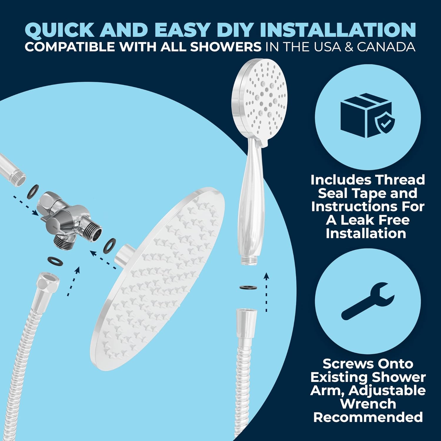 HammerHead Showers - Durable Split Shower Diverter Valve - Dual Handheld Fixed Install 25 GPM Solid Brass