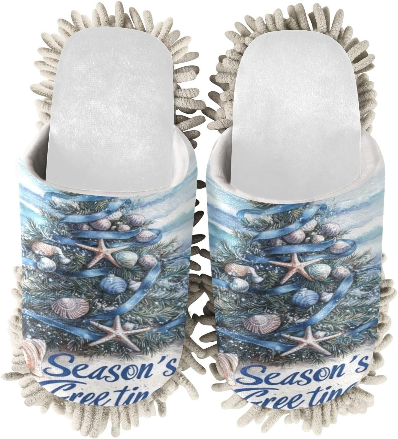 White Christmas Trees Seaside Mop Slippers Replacement Mop Pad for Office Home and House Cleaning