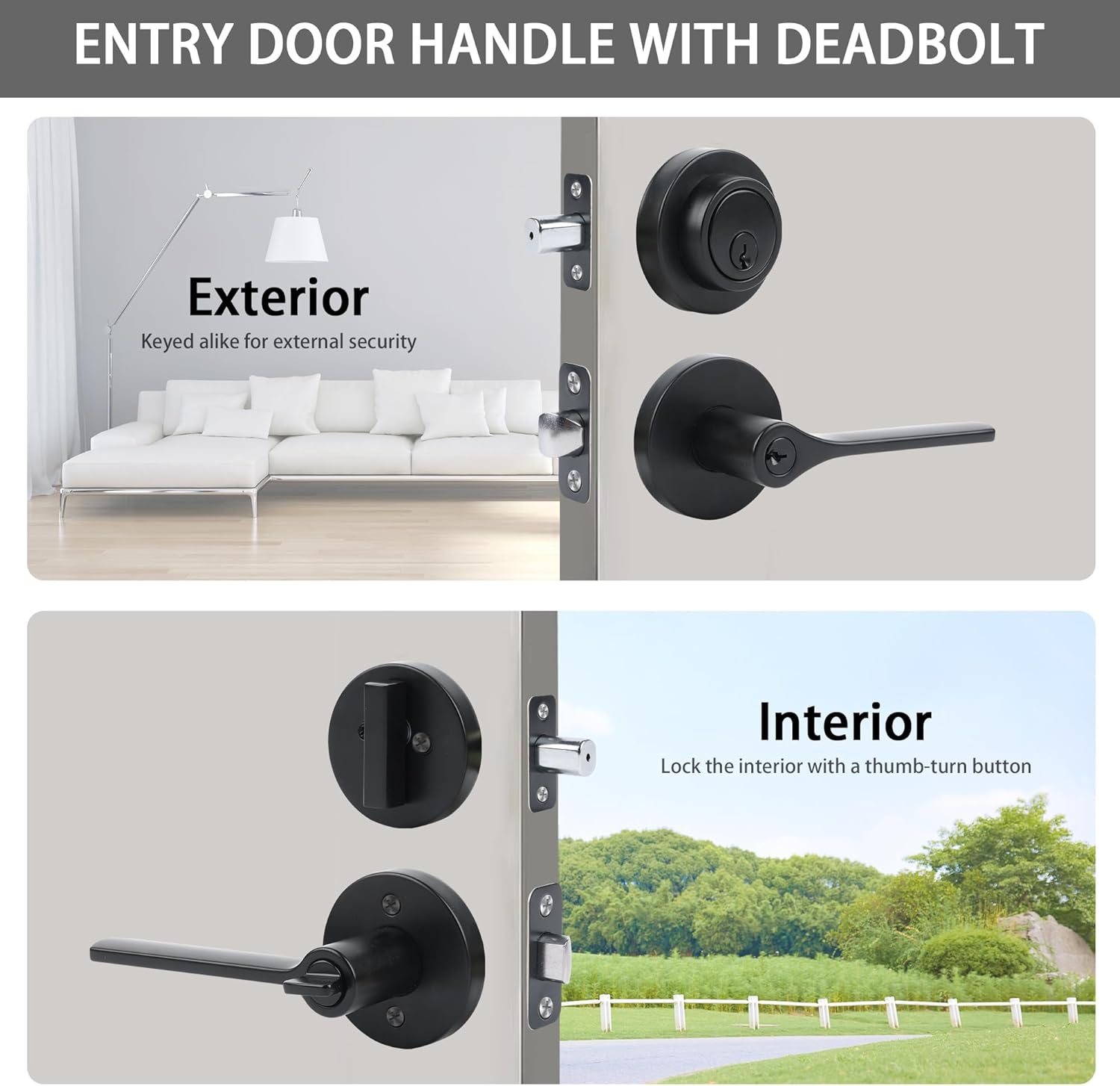 Versatile Door Lock Set with 2-Piece Keyed Entry Door Lever for Front Exterior Doors