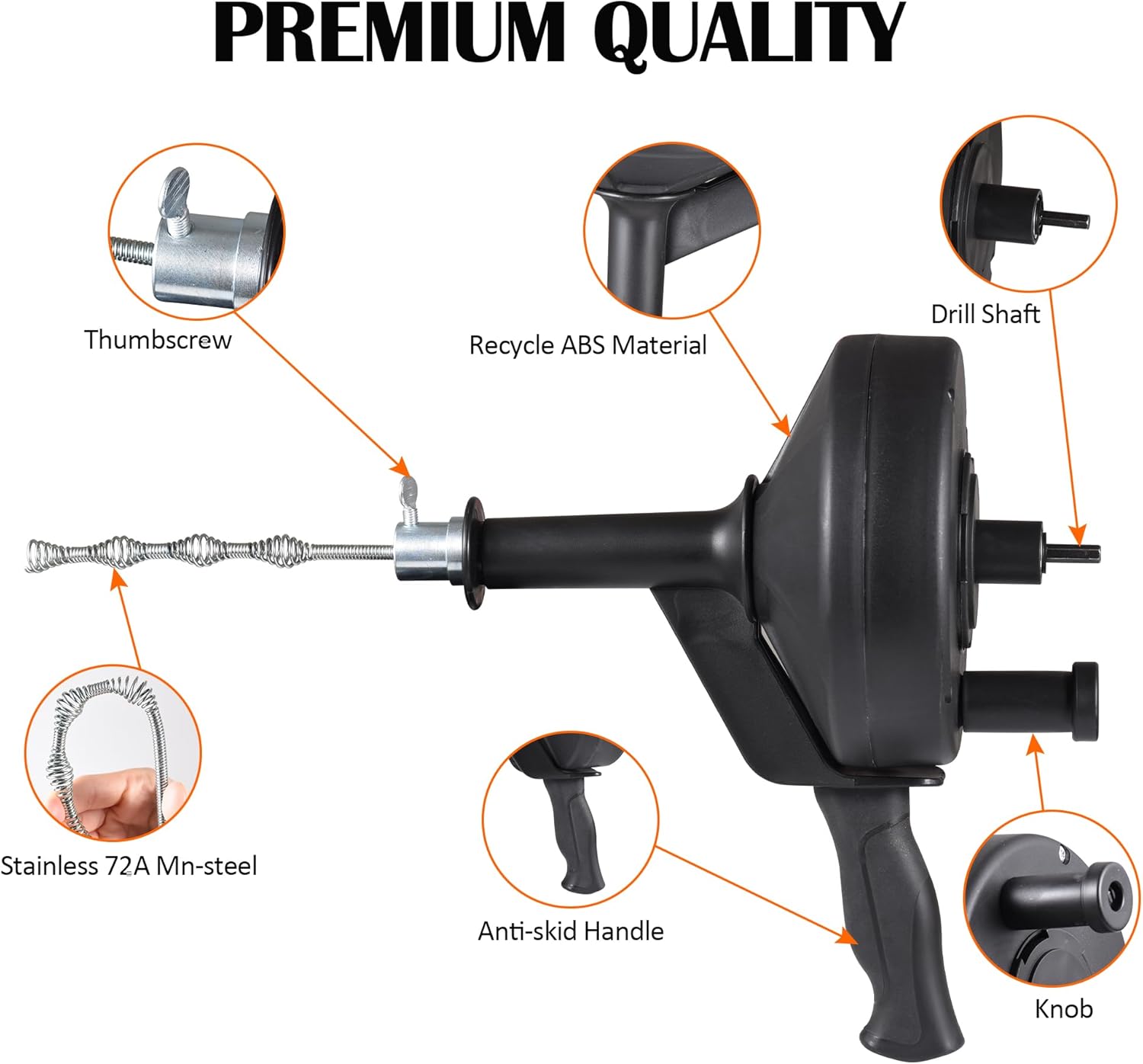 Professional Drain Snag Eco-Friendly 33ft Spring Steel Drain Auger for Home Commercial Use