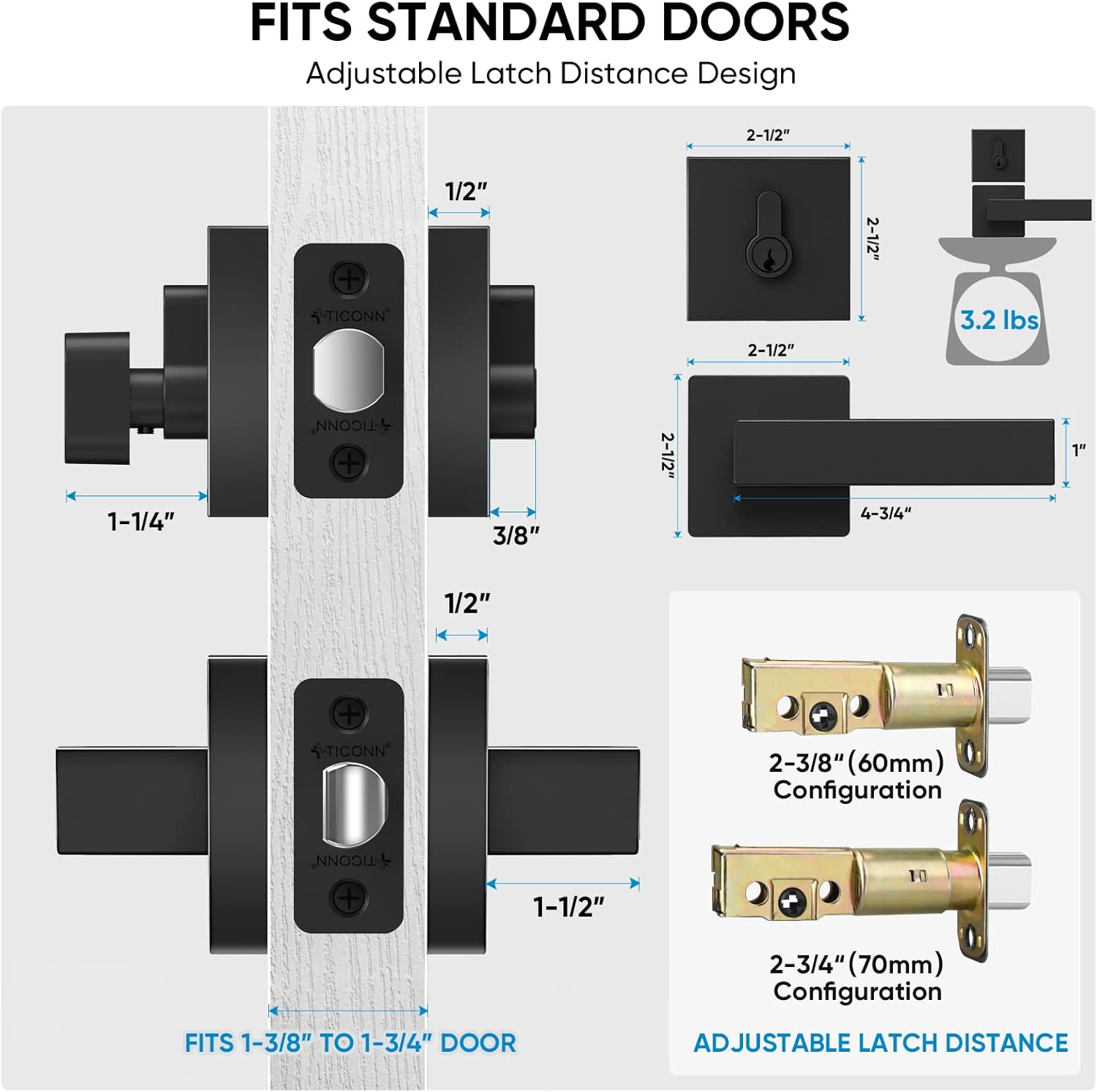 Premium Heavy Duty Door Handle Set for Beds Bathrooms and More