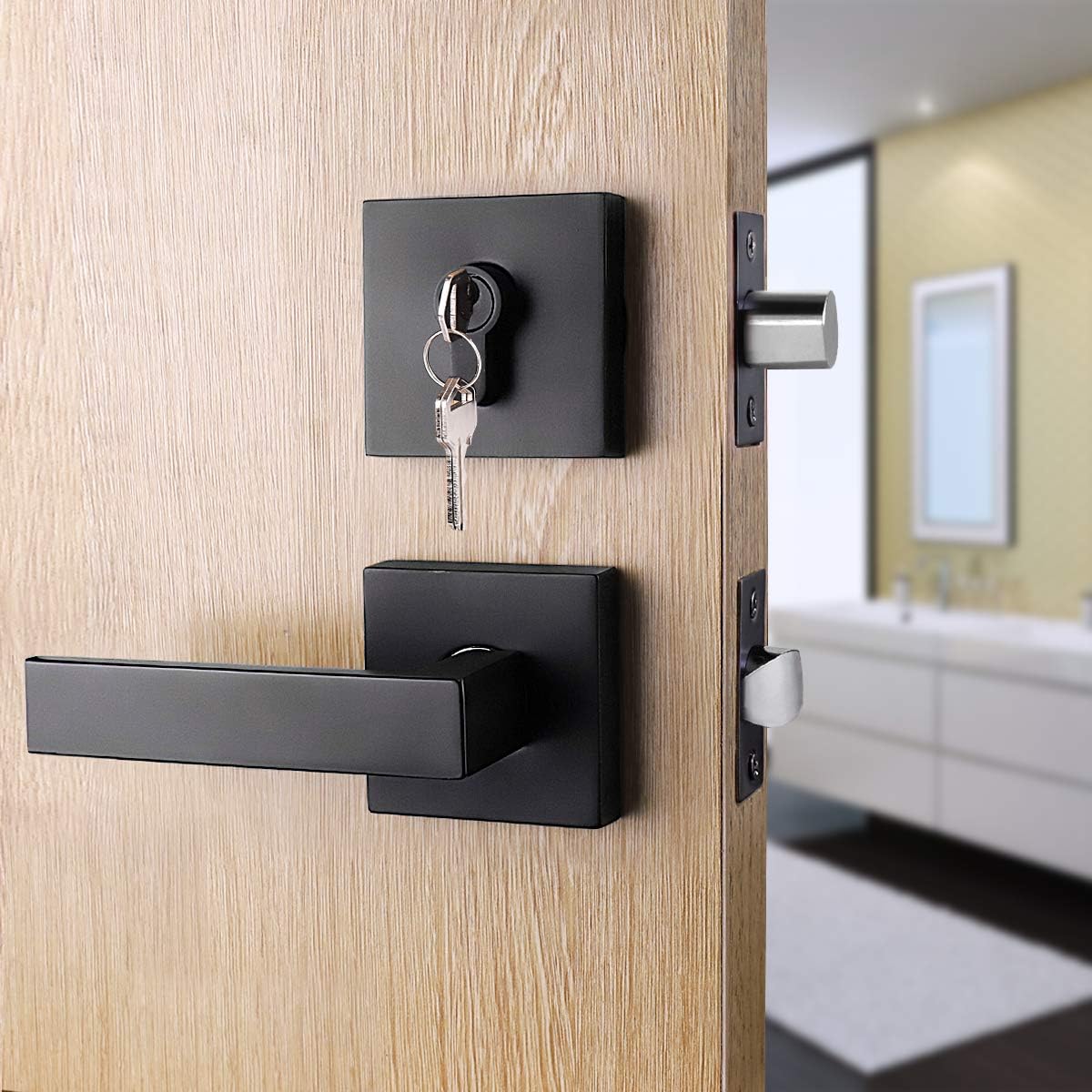 Brotima 4-Pack Keyed Entry Door Lock Set Matte Black For Bedroom Front Door