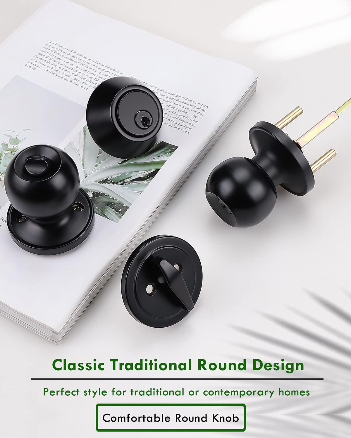 4-Piece Exterior Door Lock Set with 4 Knobs and 4 Deadbolts Flat Black Keyed Alike