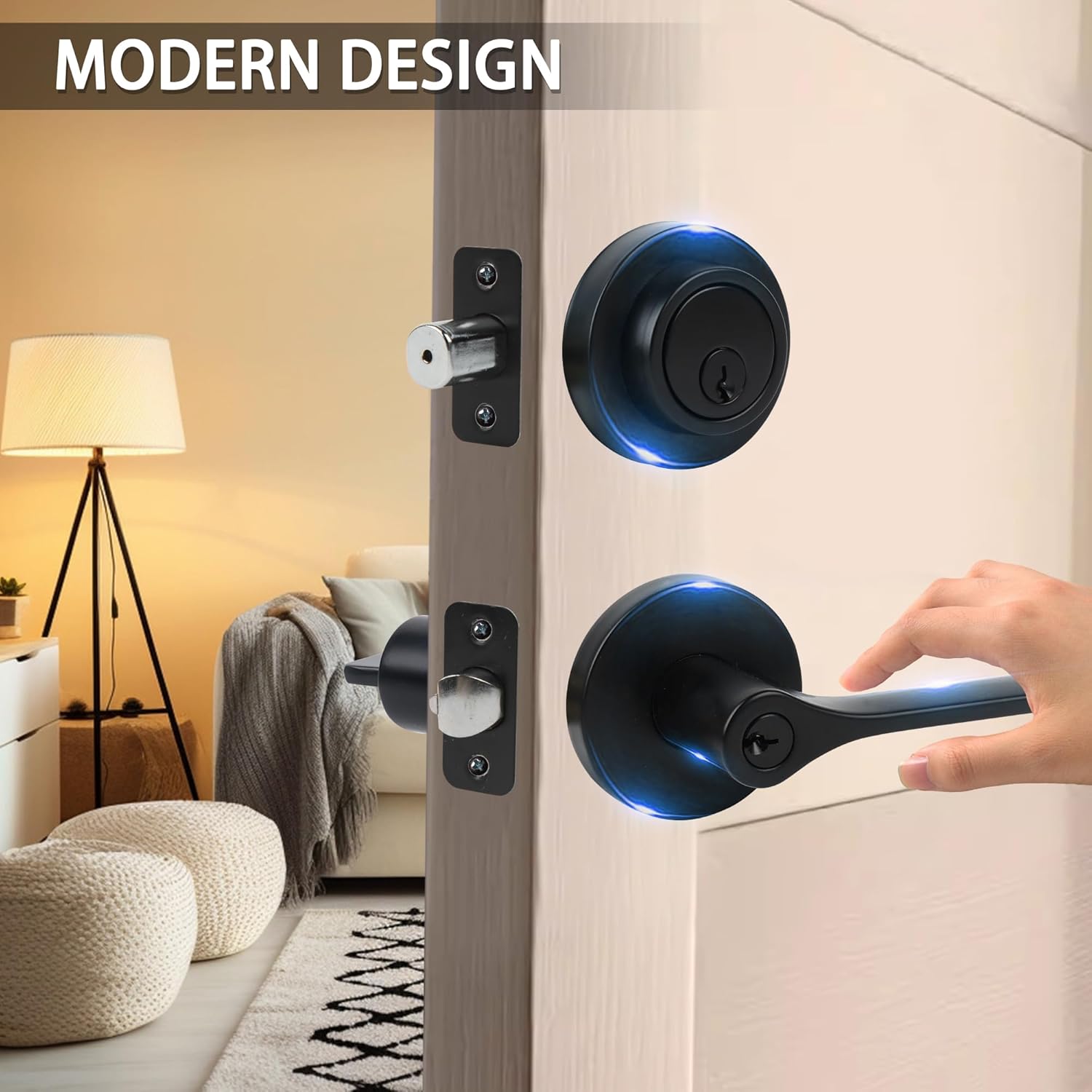 Versatile Door Lock Set with 2-Piece Keyed Entry Door Lever for Front Exterior Doors