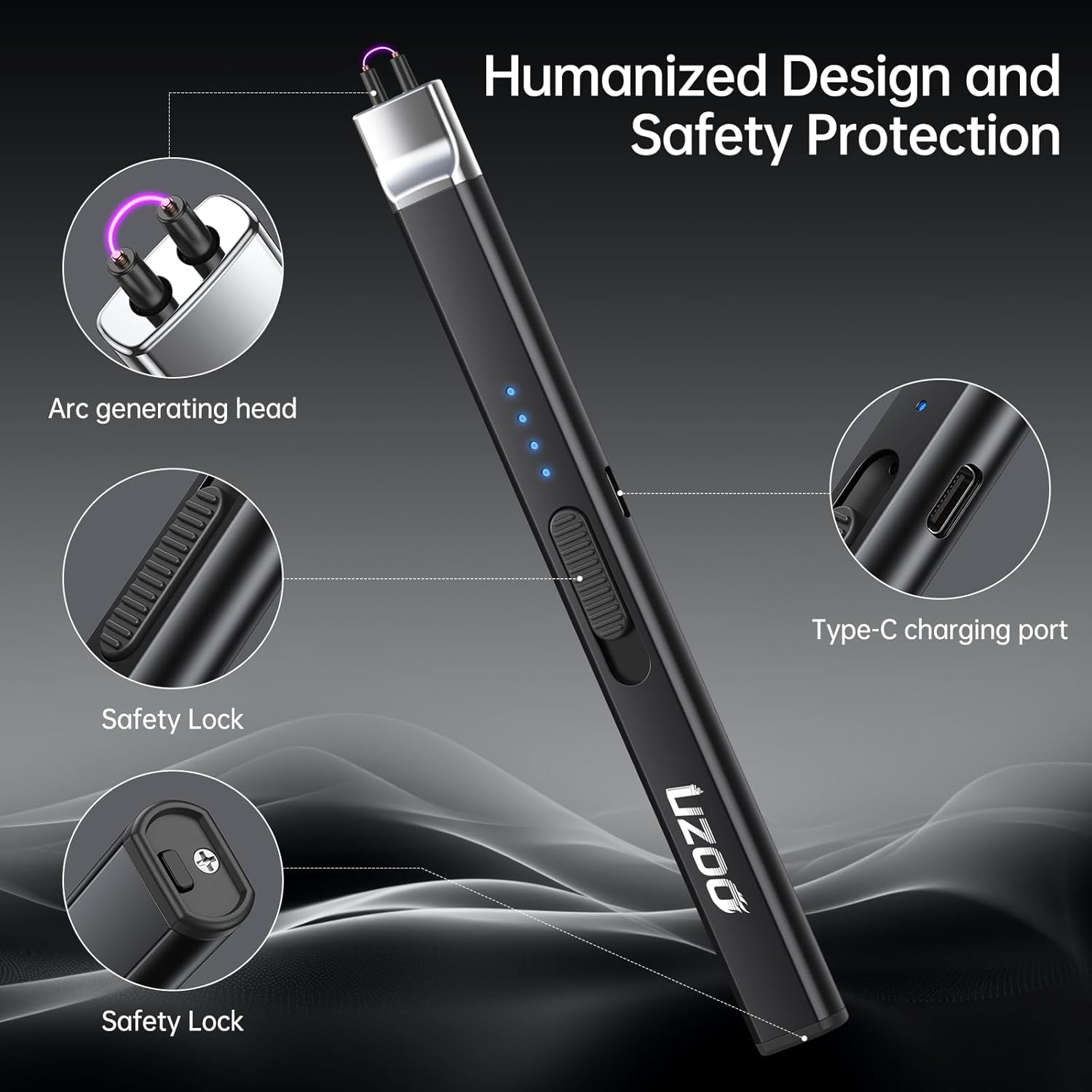 Rechargeable Candle Lighters with LED Display 360 Rotation for Camping BBQ Home Use