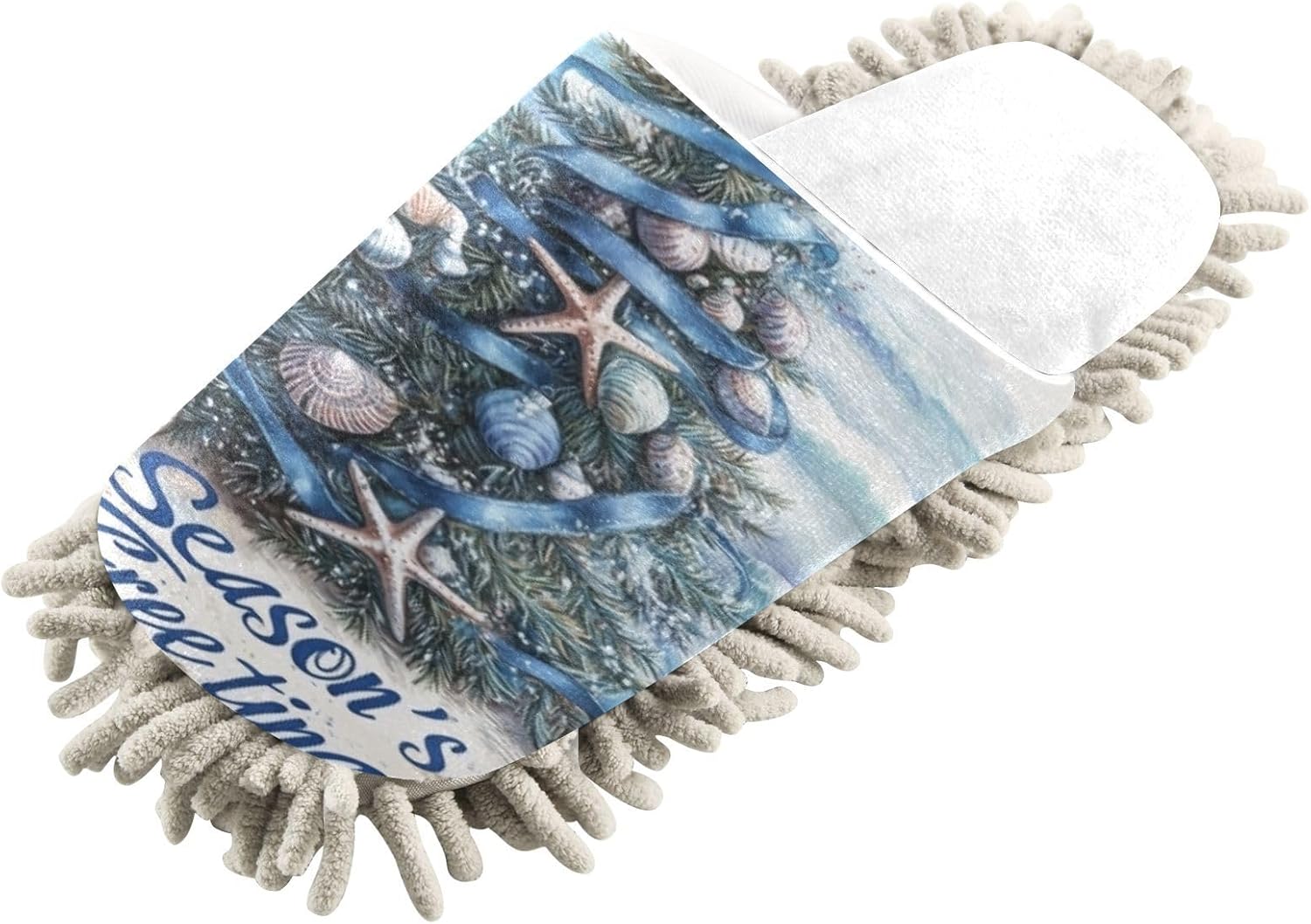 White Christmas Trees Seaside Mop Slippers Replacement Mop Pad for Office Home and House Cleaning