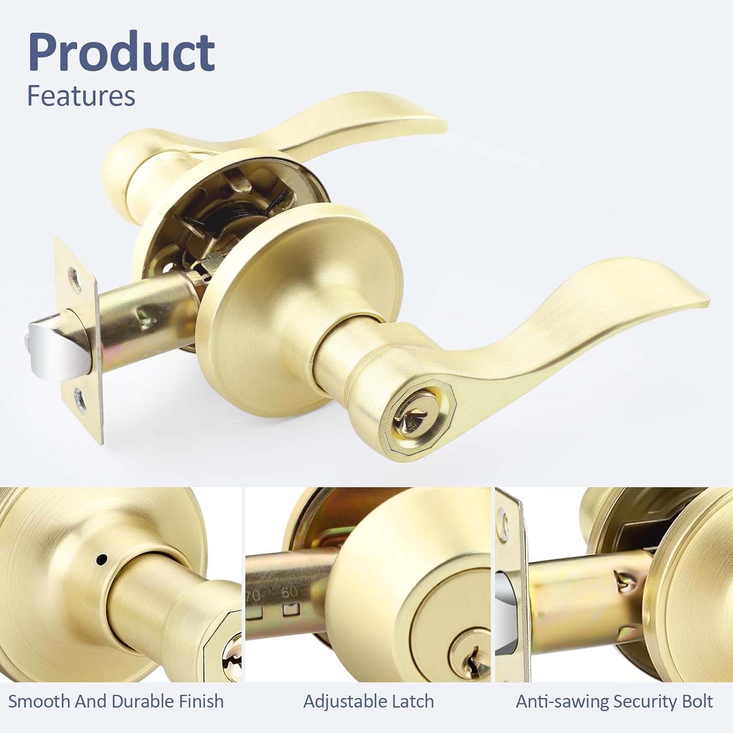 EHOMEWARE Door Handleset with Single Cylinder Deadbolt 3 Pack - Wave Style Locking Lever Set for Entry Doors