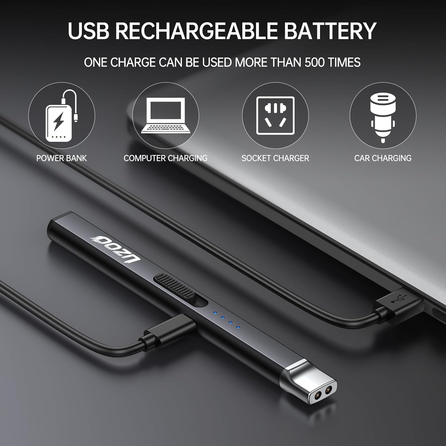 Rechargeable Candle Lighters with LED Display 360 Rotation for Camping BBQ Home Use