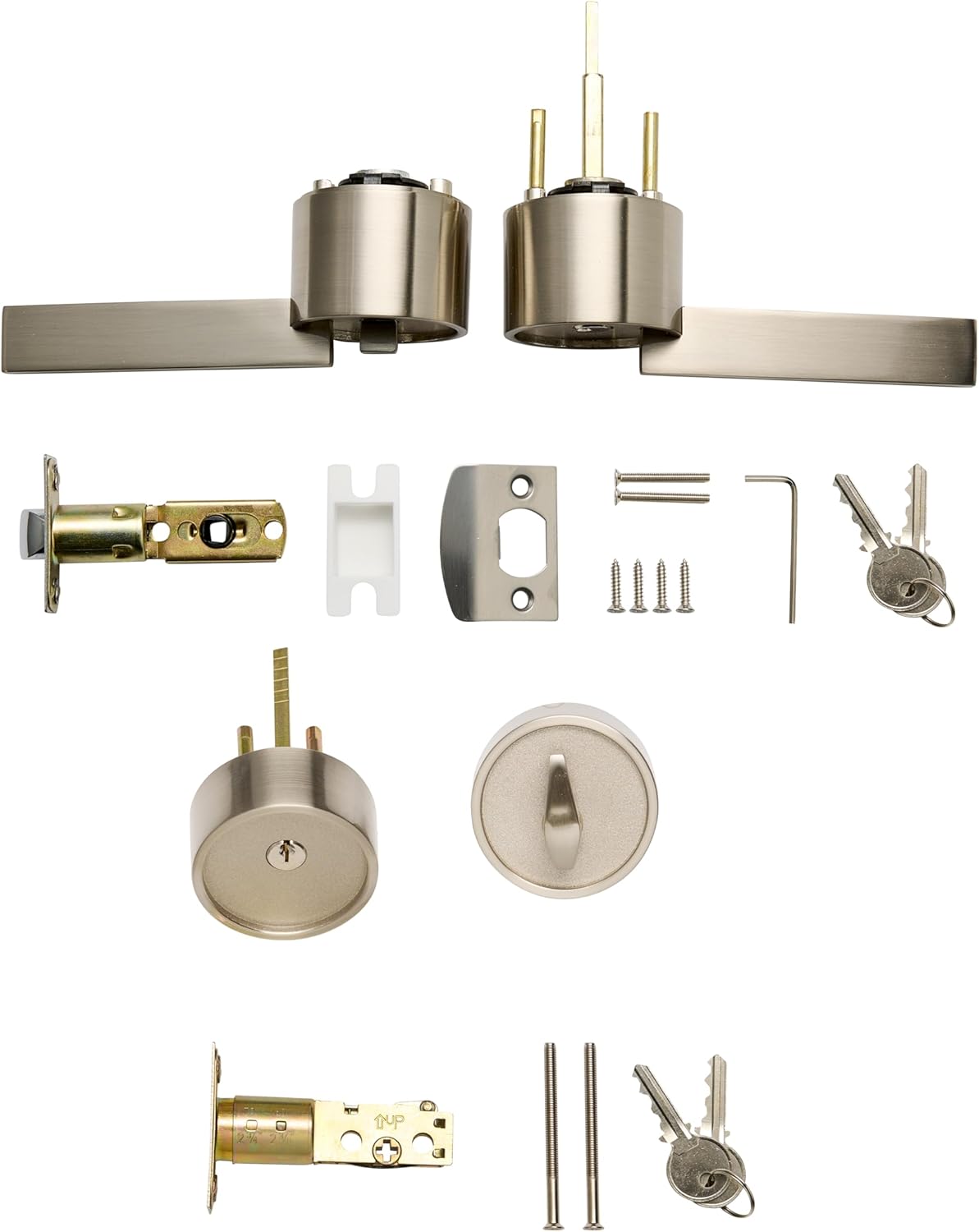 Modish Zero Gravity Urban Entry Lever Door Handle Set Front Office Use Heavy Duty Satin Nickel Finish