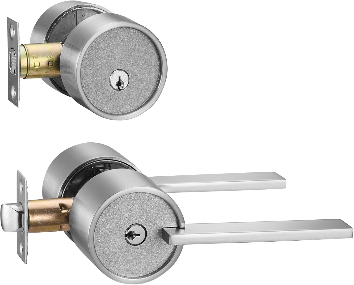 Modish Zero Gravity Urban Entry Lever Door Handle Set Front Office Use Heavy Duty Satin Nickel Finish