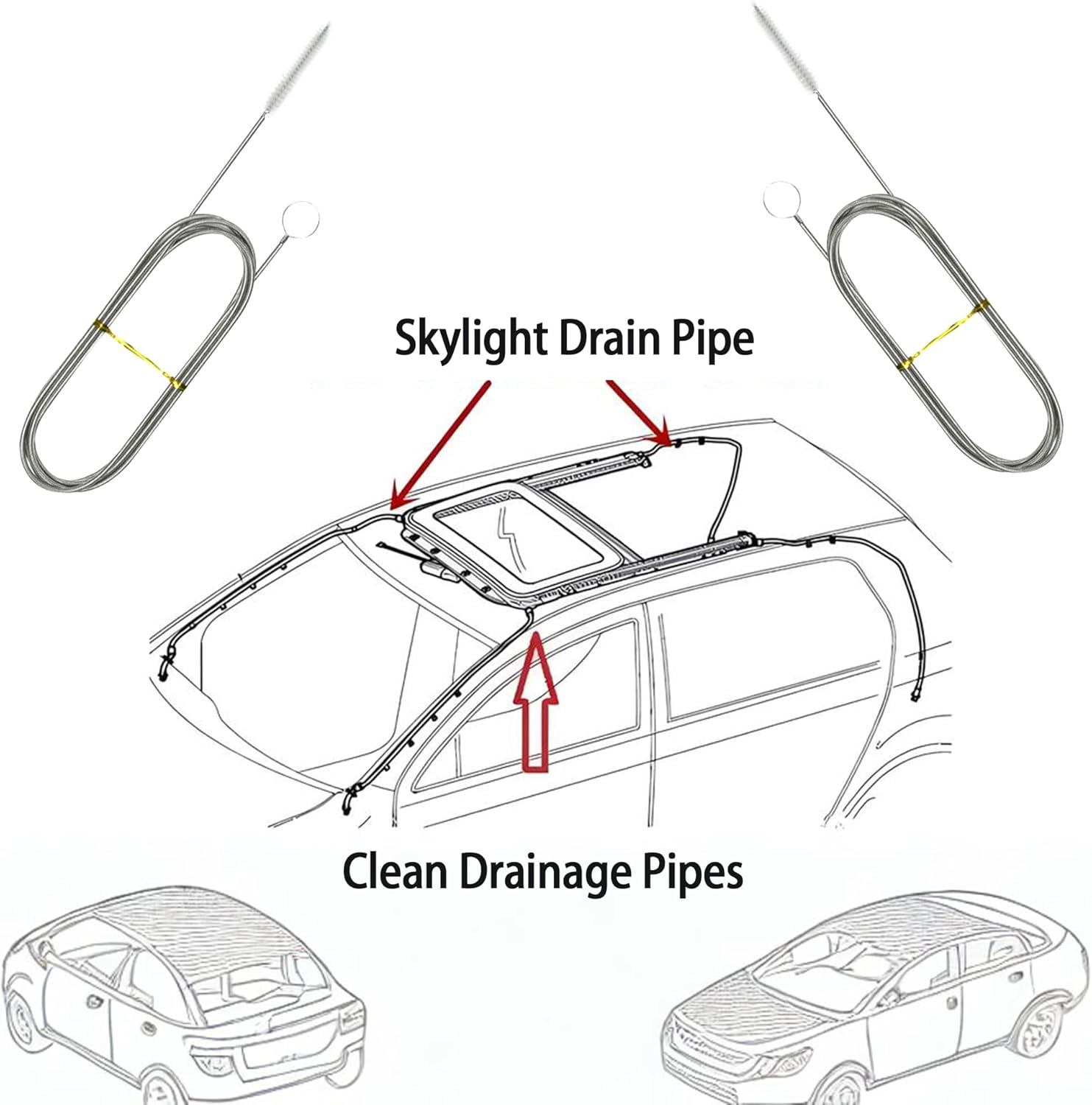 2PCS 60 Inch Stainless Steel Cleaning Brushes Reusable Drainage Pipe Dredging Tools for Cars