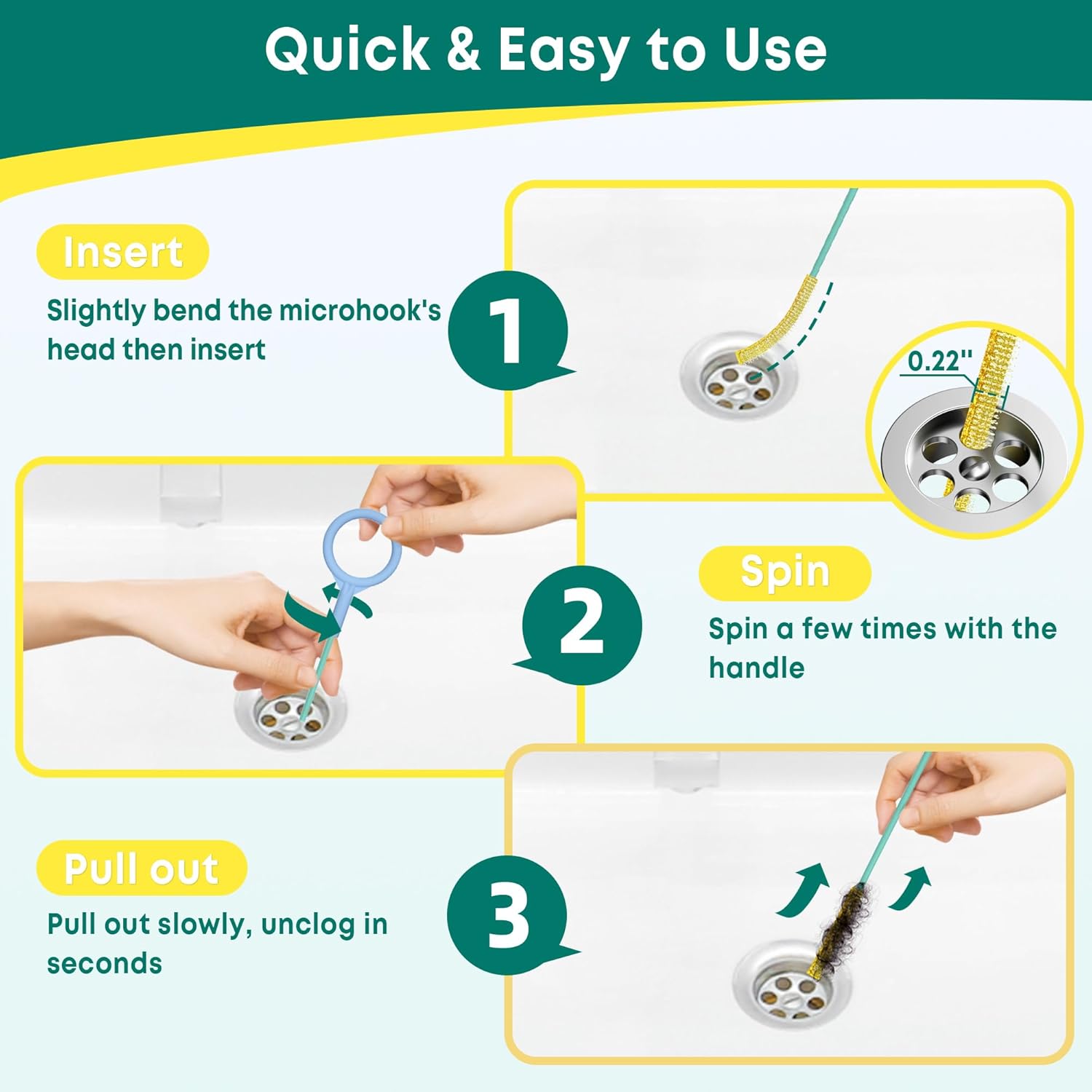 Kellys Collection 5-Piece Drain Snake Set 50-Inch Unbreakable Hair Debris Remover for Bath Shower Kitchen Pipes