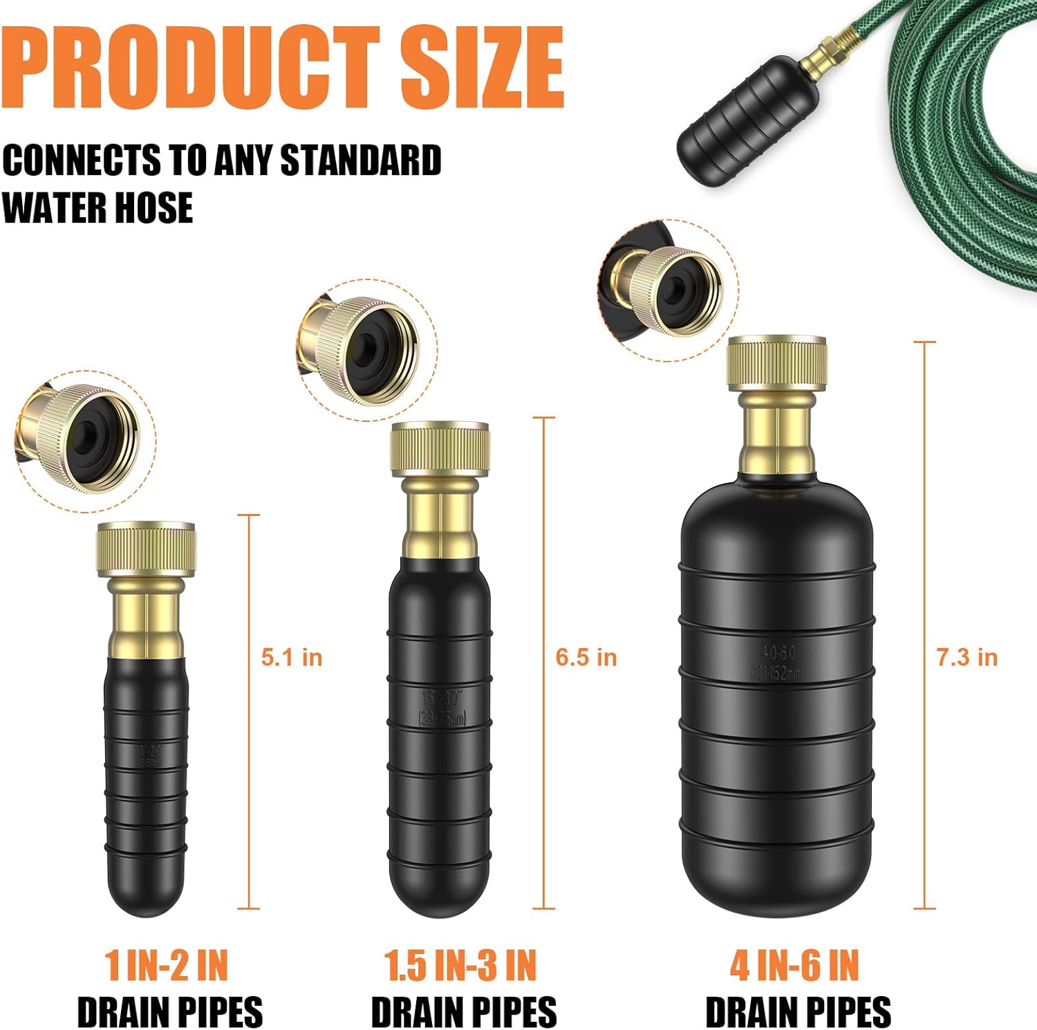 Points Fos lion compact 3 PC drain bladder set 1-6 size pipes rubber unblocker for multi use plumbing occasions drain