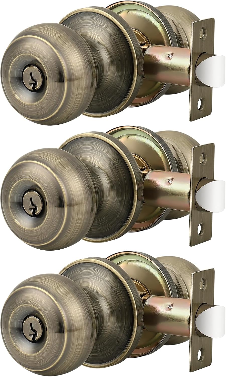 Probrico High-Quality Stainless Steel Door Knobs Set with Antique Brass Finish Keyed Entrance Lock Set