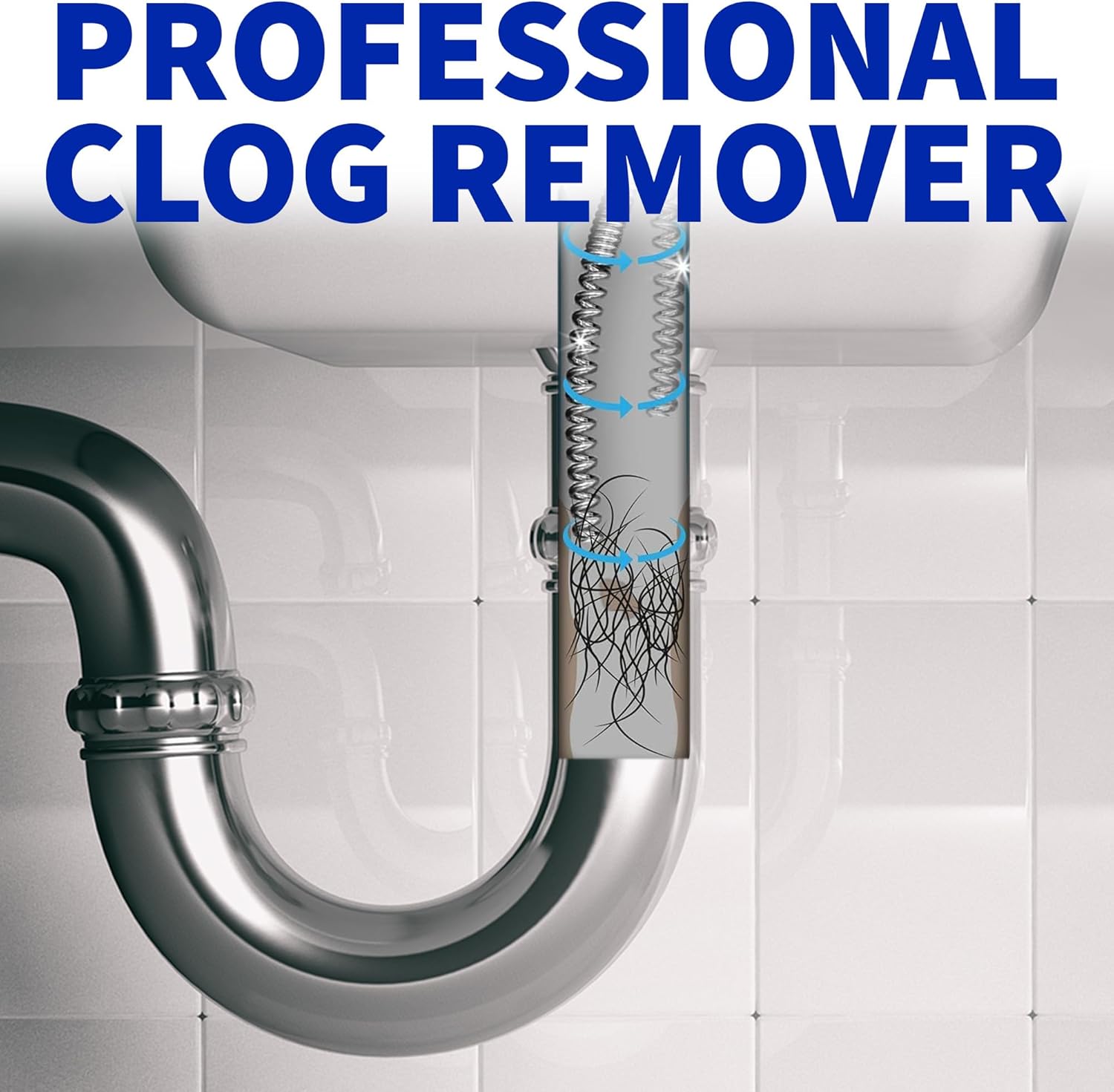 Professional Slow Drain Cleaner and Clog Remover - 10-Foot Metal Snake for Hair Food Debris and Garbage Removal