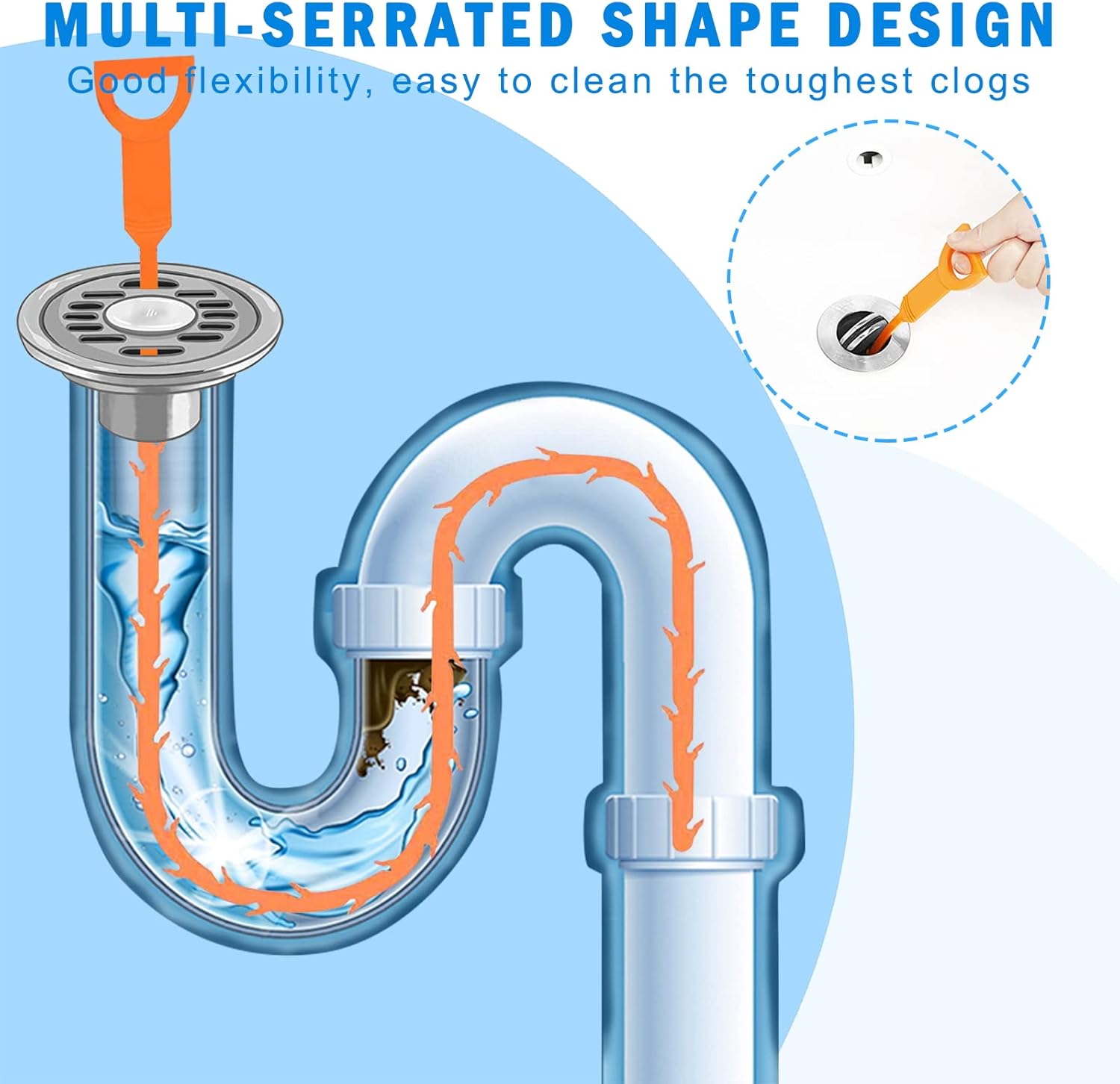 ONEHERE 6Pack Hair Drain Clog Remover Tools for Kitchen Sink Bathroom Tub Toilets