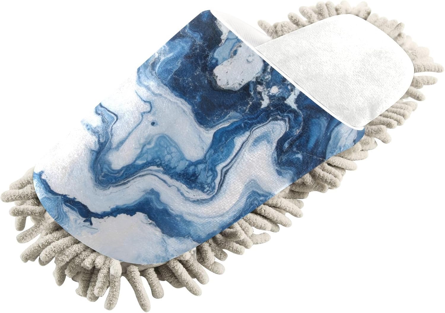 Burbuja Pure Marble Blue and White Mop Slippers for Fast Dust Mopping Washable and Quiet