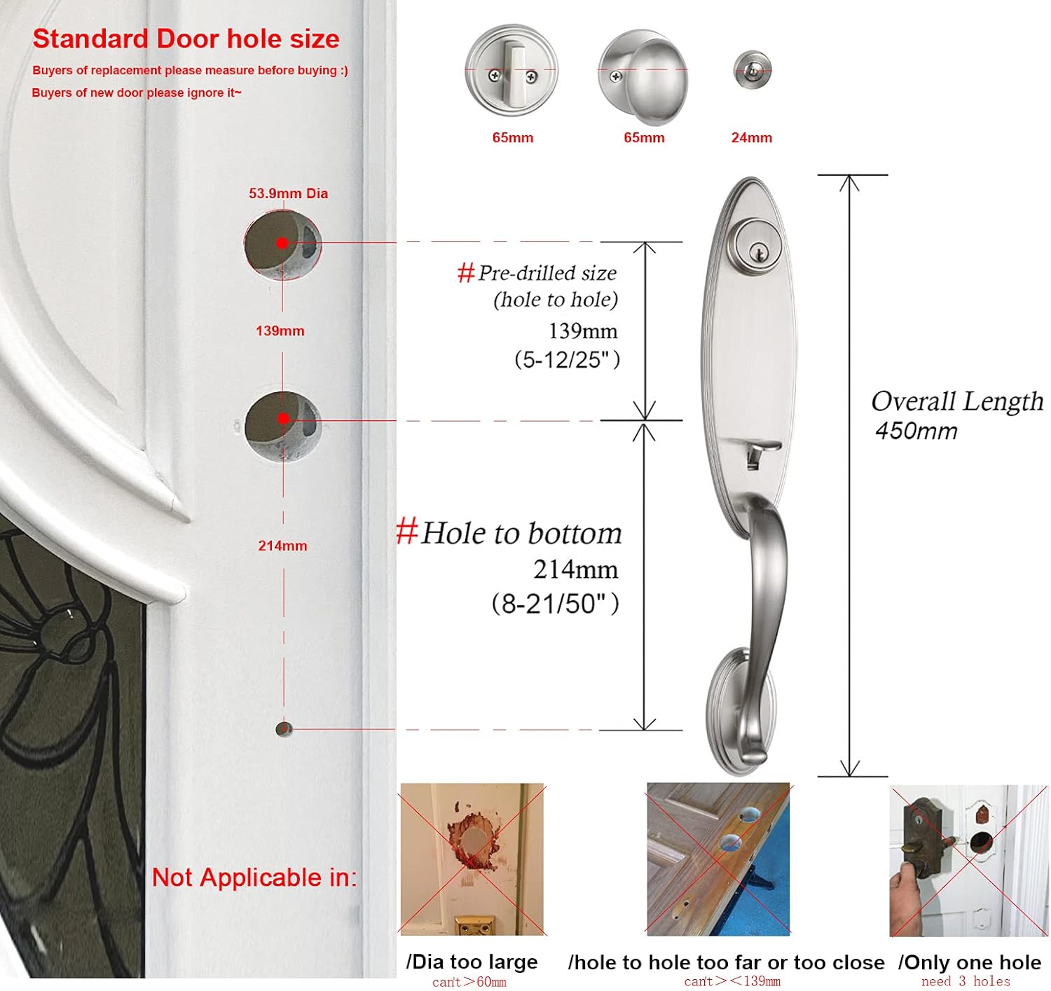 Premium SATIN NICKEL Front Door Handle Set with Reversible Knobs for Modern Doors