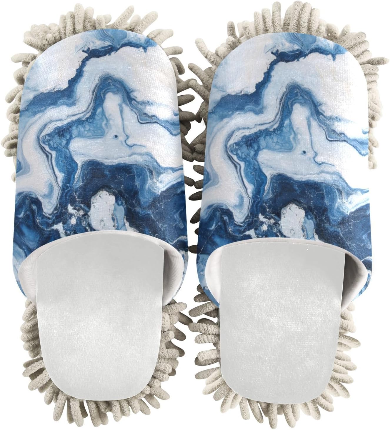Burbuja Pure Marble Blue and White Mop Slippers for Fast Dust Mopping Washable and Quiet