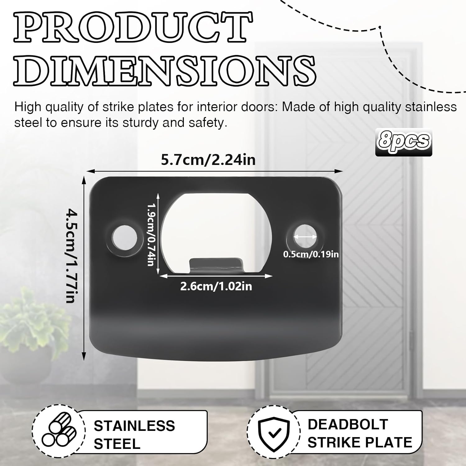 8 Pcs Door Strike Plate - Premium Stainless Steel Easy to Install Durable Door Lock Plate for Exterior Doors