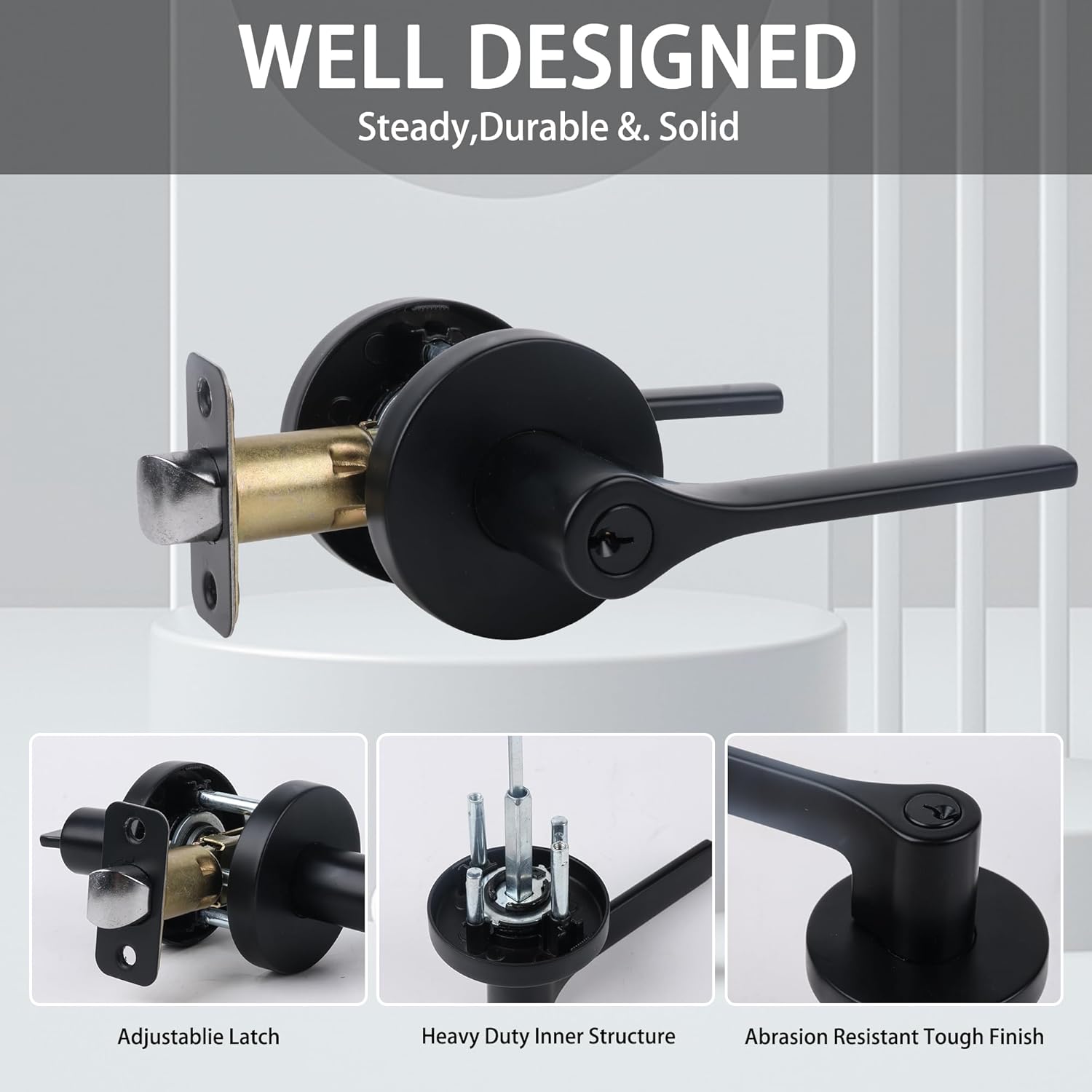 Versatile Door Lock Set with 2-Piece Keyed Entry Door Lever for Front Exterior Doors