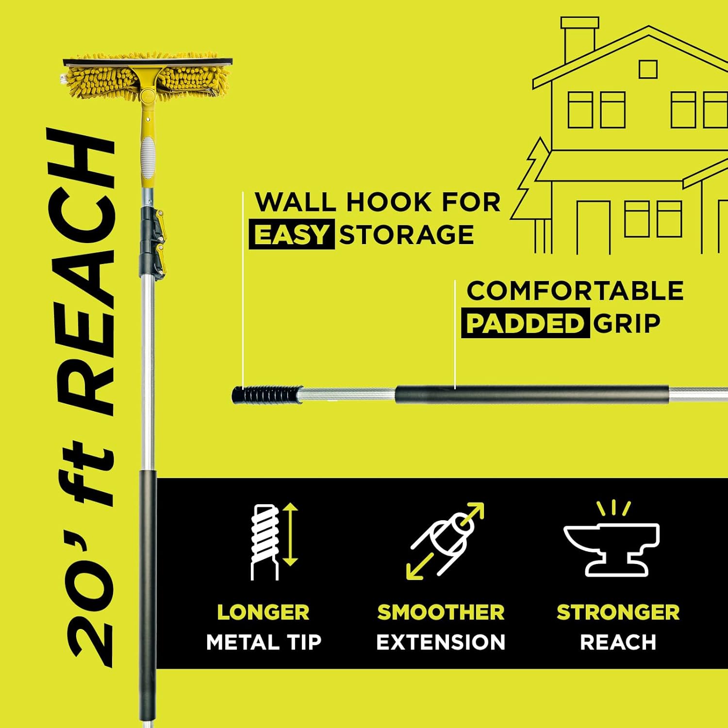 DOCAZOO5-12 Ft Telescoping Window Squeegee Kit Extendable Window Cleaning Tool for IndoorOutdoor Use