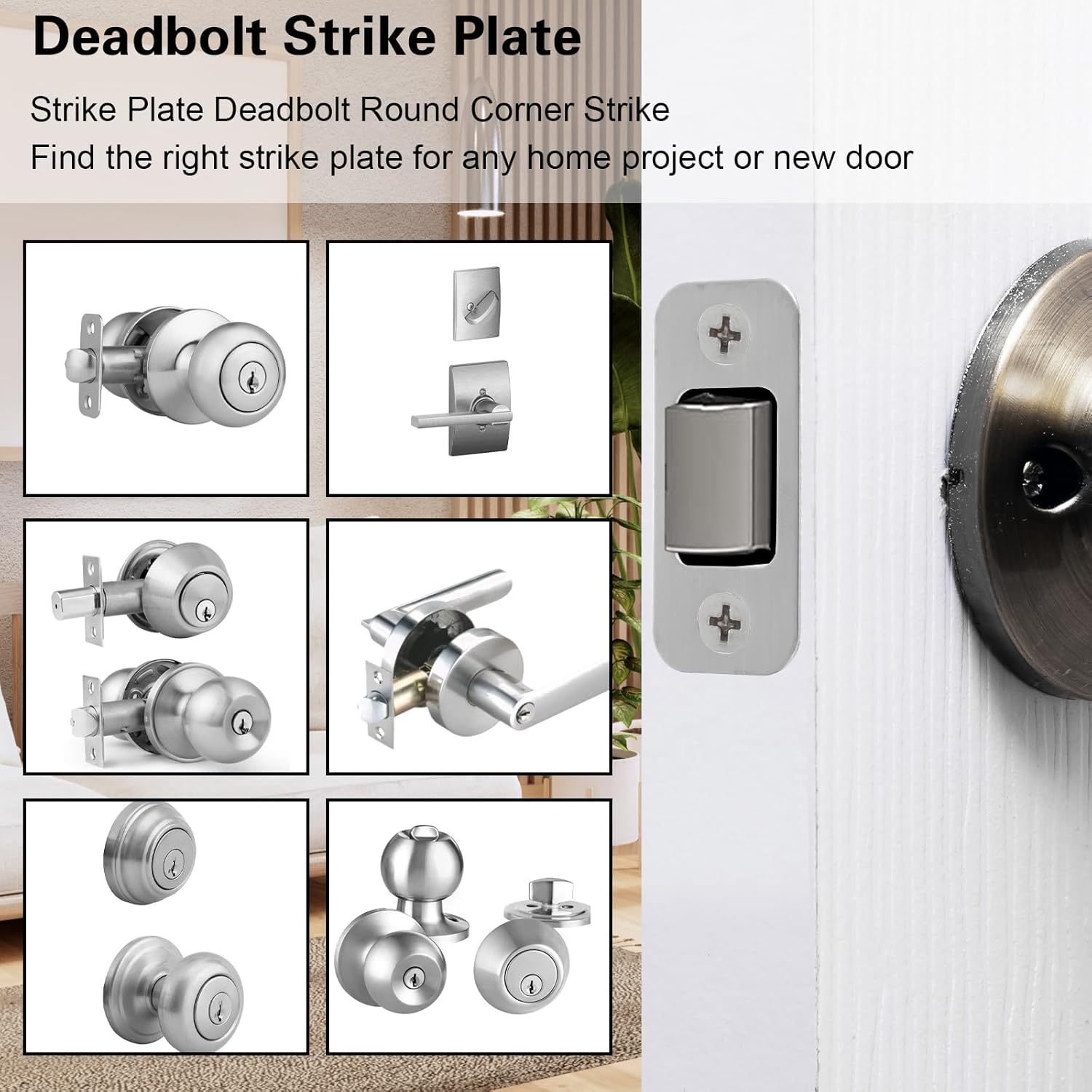 Sturdy 3-Pack Door Strike Plate Set - Stainless Steel for Durable Door Replacement